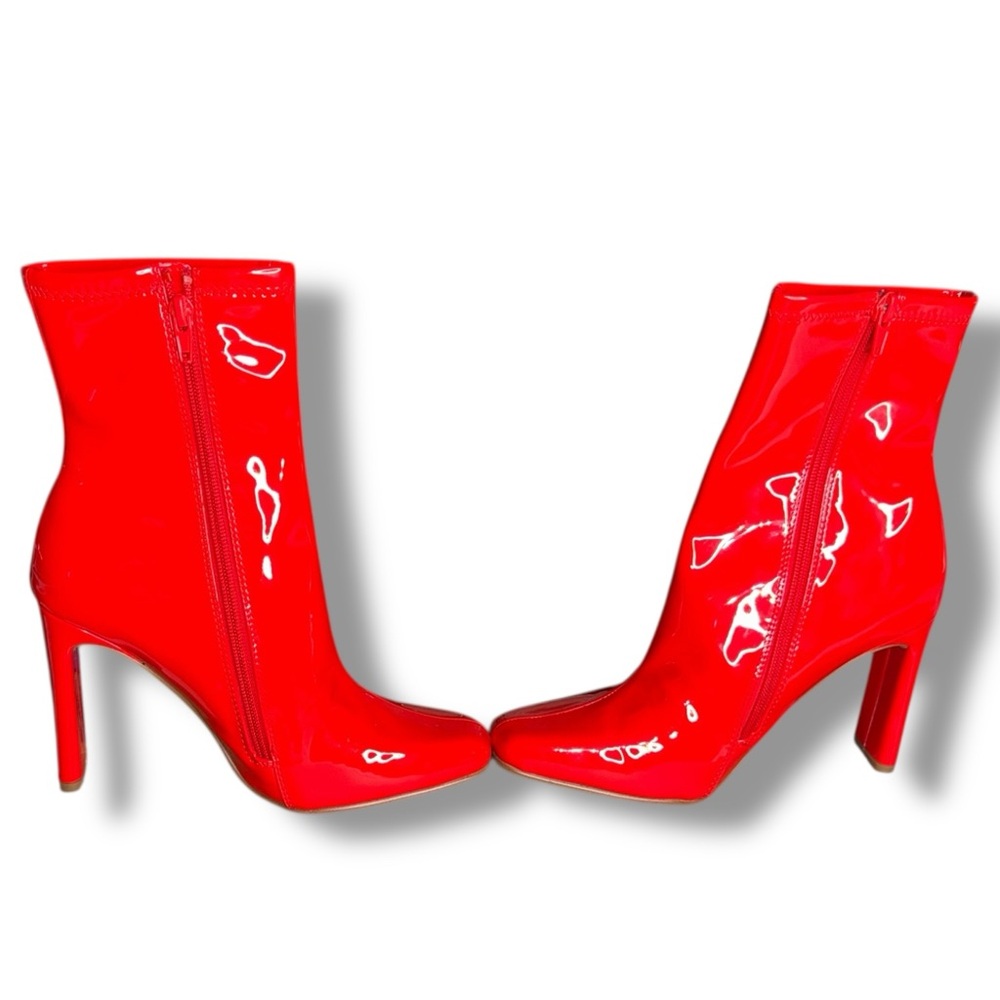 Steve Madden LEANA 6.5 Red Patent Zip Up Sock Booties Squared Toe NIB - Picture 2 of 12